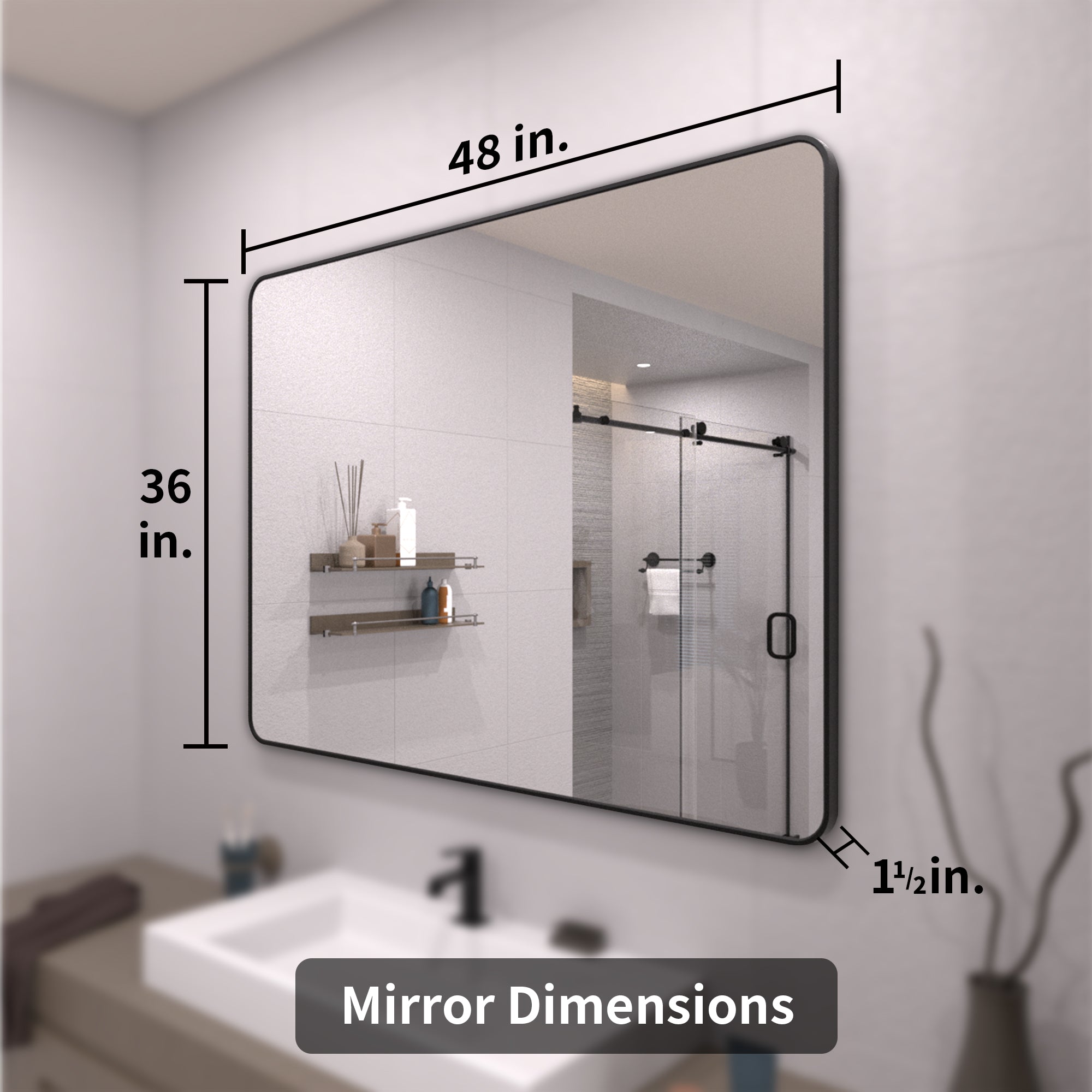 TaiMei 48 in. W x 36 in. H Vertical / Horizontal Rectangular Aluminum Framed Wall Mirror