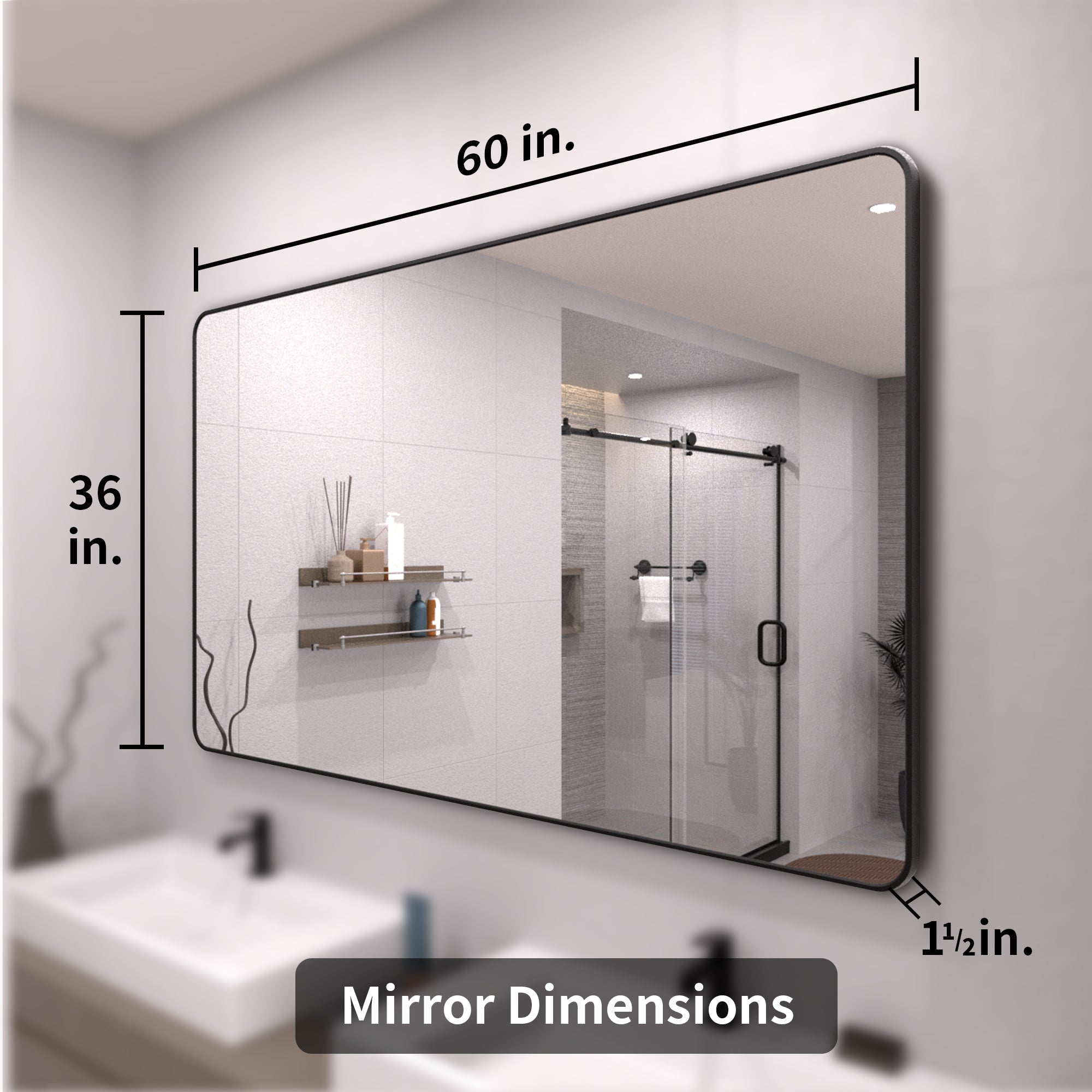 TaiMei 60 in. W x 36 in. H Vertical / Horizontal Rectangular Aluminum Framed Wall Mirror