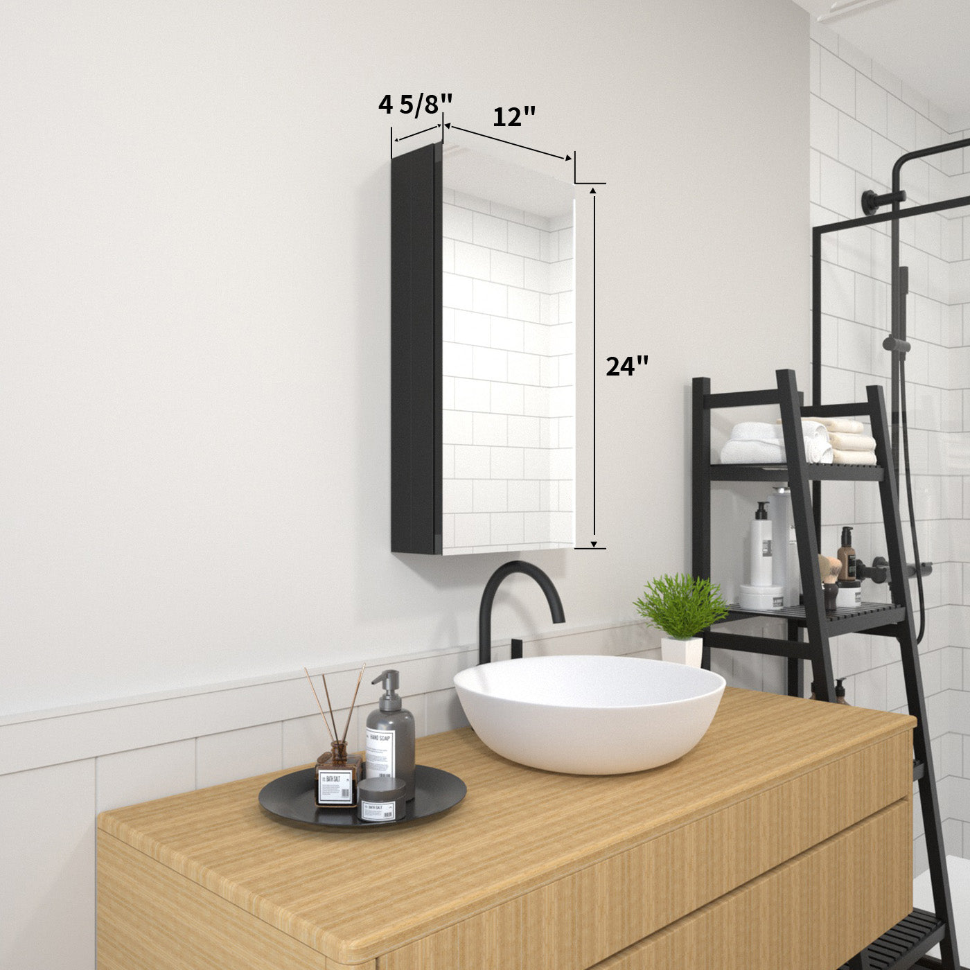 TaiMei 12 in. x 24 in. Frameless Recessed or Surface-Mount Beveled Single Mirror Bathroom Medicine Cabinet