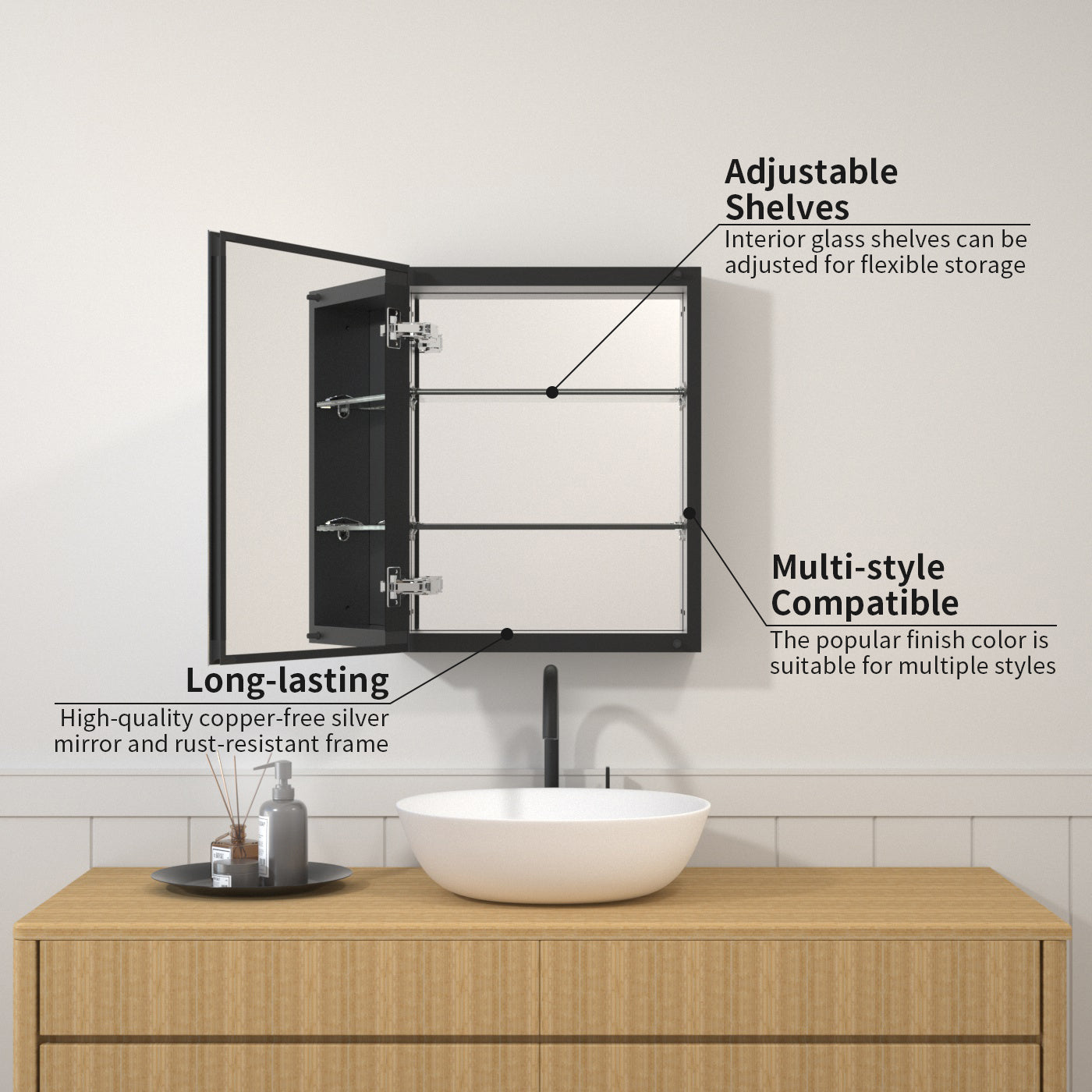 TaiMei 16 in. x 20 in. Frameless Recessed or Surface-Mount Beveled Single Mirror Bathroom Medicine Cabinet