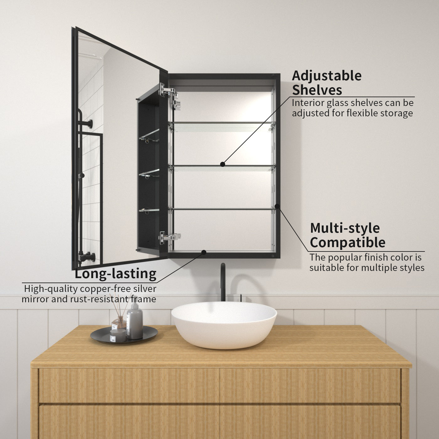 TaiMei 19 in. x 30 in. Frameless Recessed or Surface-Mount Beveled Single Mirror Bathroom Medicine Cabinet