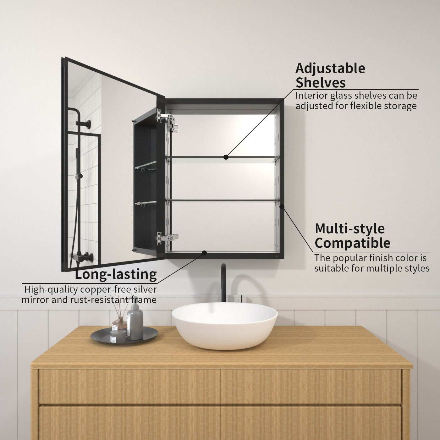 TaiMei 20 in. x 26 in. Frameless Recessed or Surface-Mount Beveled Single Mirror Bathroom Medicine Cabinet