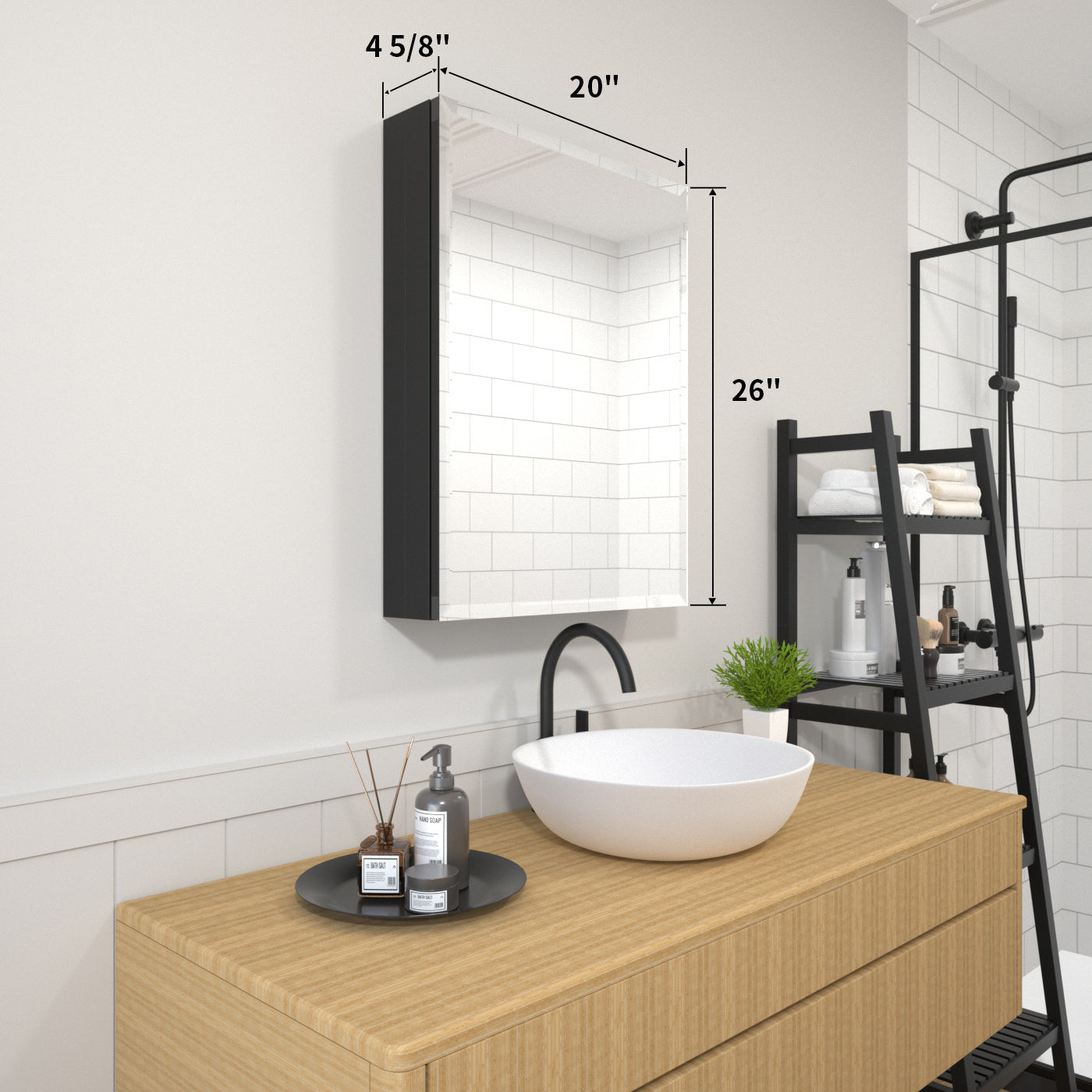 TaiMei 20 in. x 26 in. Frameless Recessed or Surface-Mount Beveled Single Mirror Bathroom Medicine Cabinet