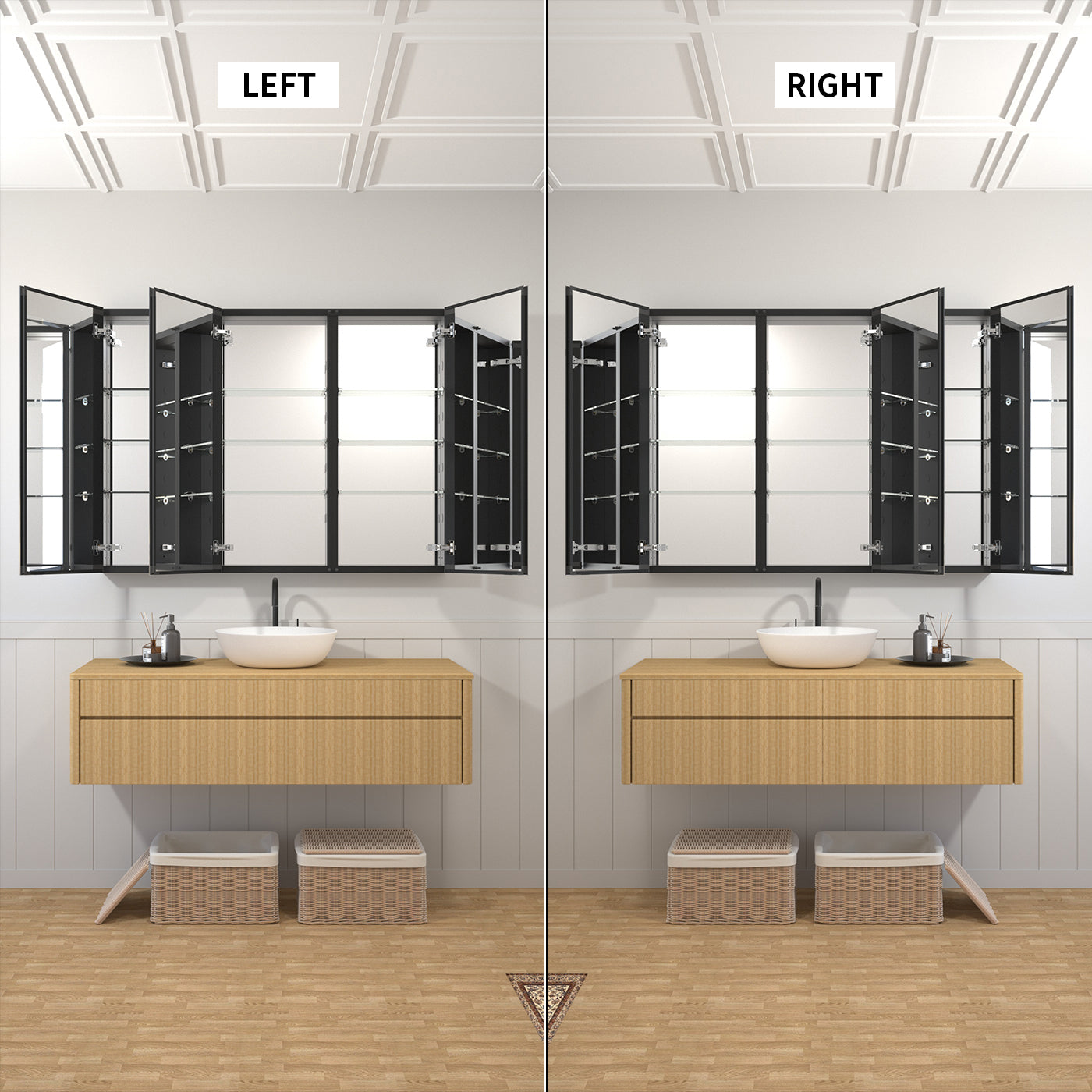 TaiMei 48 in. x 36 in. Frameless Recessed or Surface-Mount Beveled Triple Mirror Bathroom Medicine Cabinet