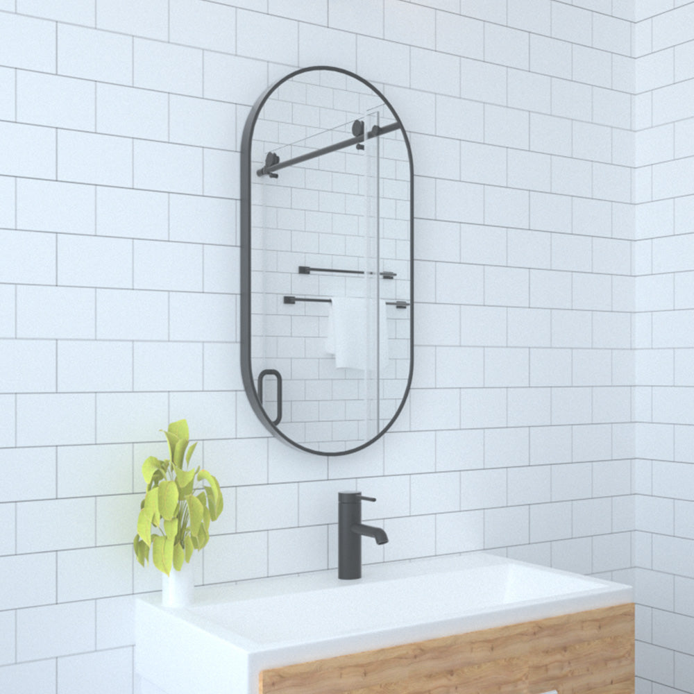 TaiMei 18 in. W x 36 in. H Vertical / Horizontal Oval Framed Wall Bathroom Mirror