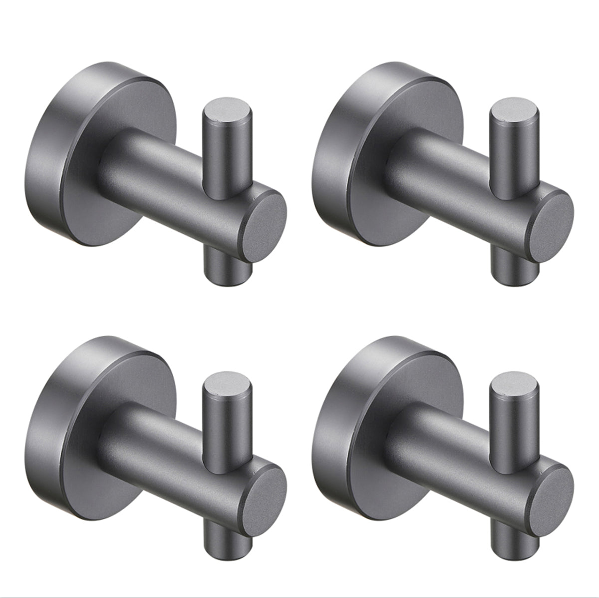 4-Pieces Wall Mounted J-Hook Thicken Space Aluminum Round Bathroom Robe/Towel Hook