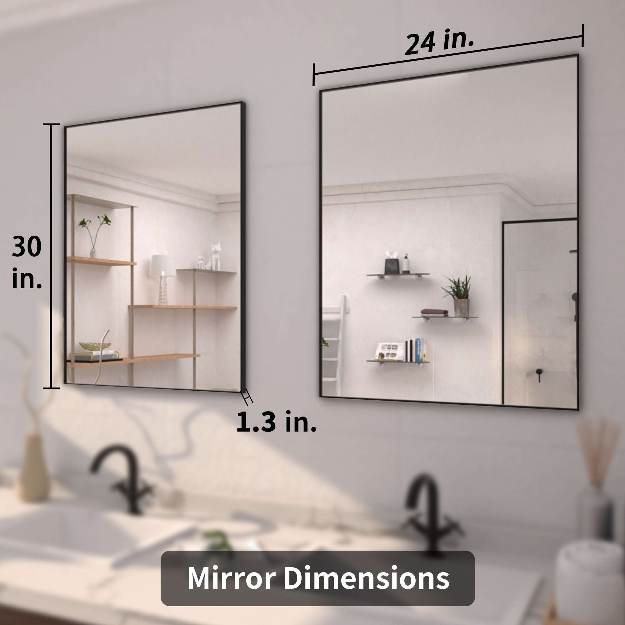 TaiMei 24 in. W x 30 in. H Rectangular Framed Bathroom Vanity Mirror