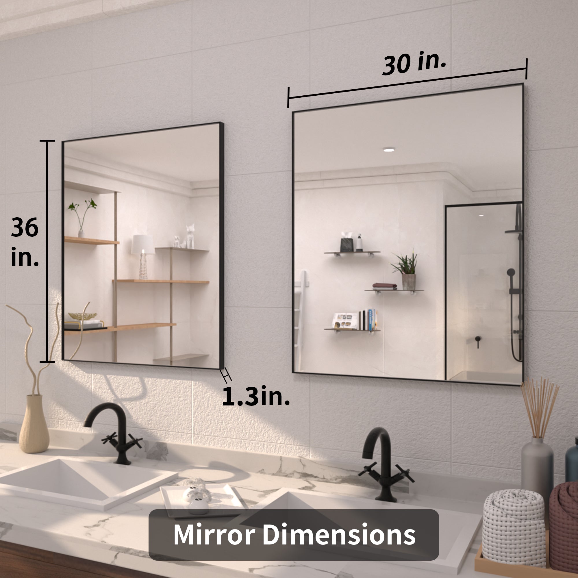 TaiMei 36 in. W x 30 in. H Rectangular Framed Bathroom Vanity Mirror