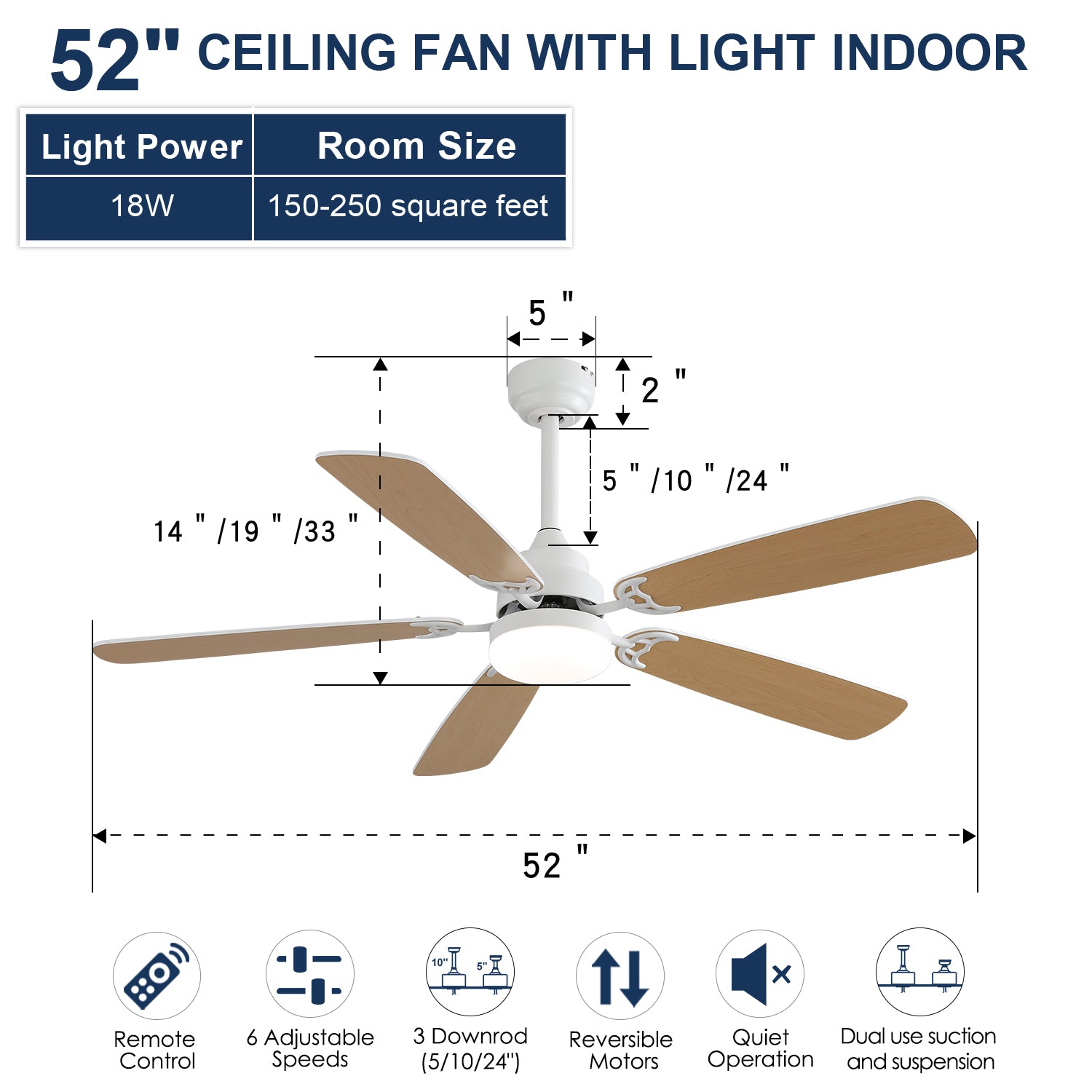 52 in. Indoor Reversible AC Motor Crystal Chandelier Ceiling Fan with Light and Remote Control