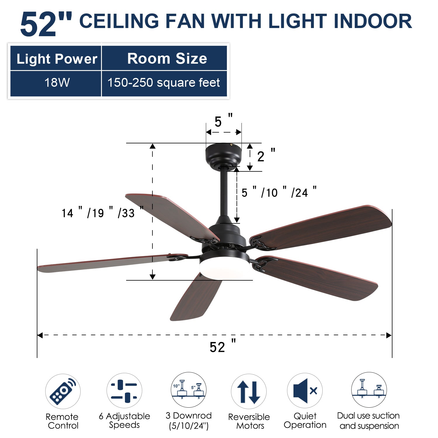 52 in. Indoor Reversible AC Motor Crystal Chandelier Ceiling Fan with Light and Remote Control