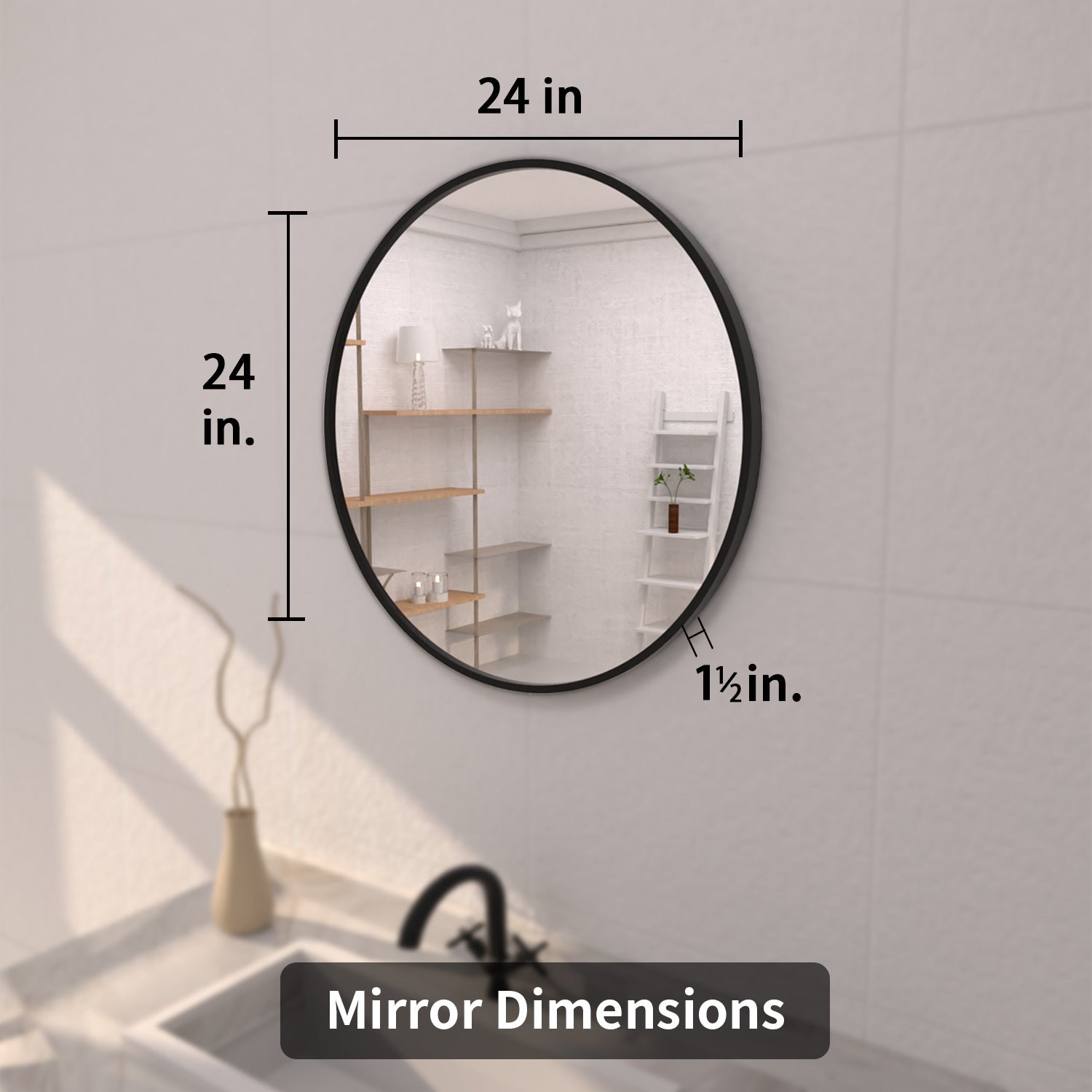 TaiMei Multiple sizes Round Framed Wall Bathroom Vanity Mirror in Matte Black