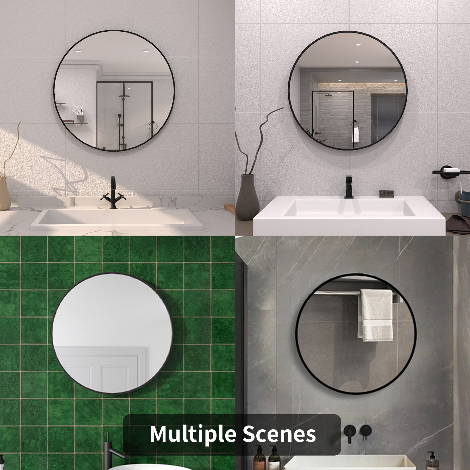 TaiMei Multiple sizes Round Framed Wall Bathroom Vanity Mirror in Matte Black