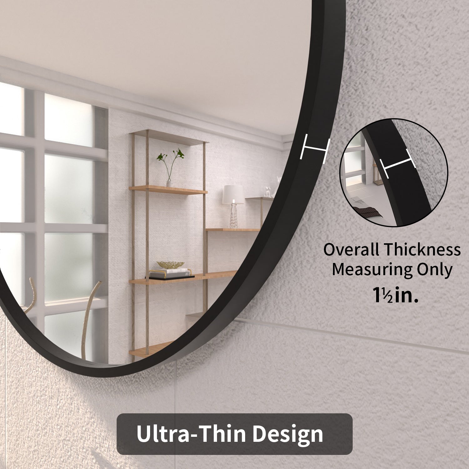 TaiMei Multiple sizes Round Framed Wall Bathroom Vanity Mirror in Matte Black